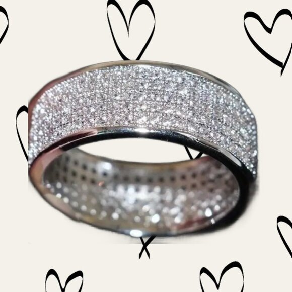 ❤️ 3 Silver Plated Rings - 1 Paved Zirconia Sz 6m M - 2 Paved Zirconia Sz 7 W - Picture 6 of 7